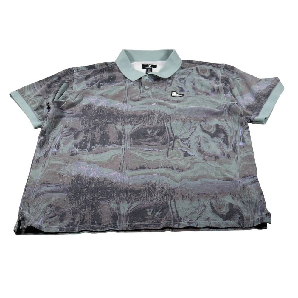 Converse Polo Shirt Mens XL Green Graphic‎ Print Collared Short Sleeve Logo